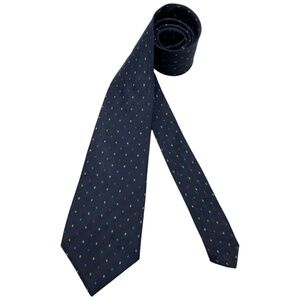 LANVIN Navy Geometric Monogram Logo Silk LUXURY Tie FRANCE